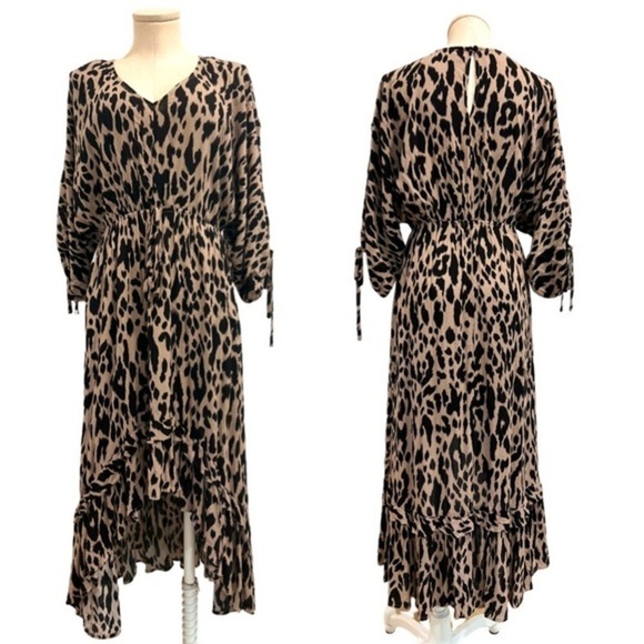 Talulah Animal Print Ruffled Kimono Style Dress with Shorter Front - Picture 1 of 13